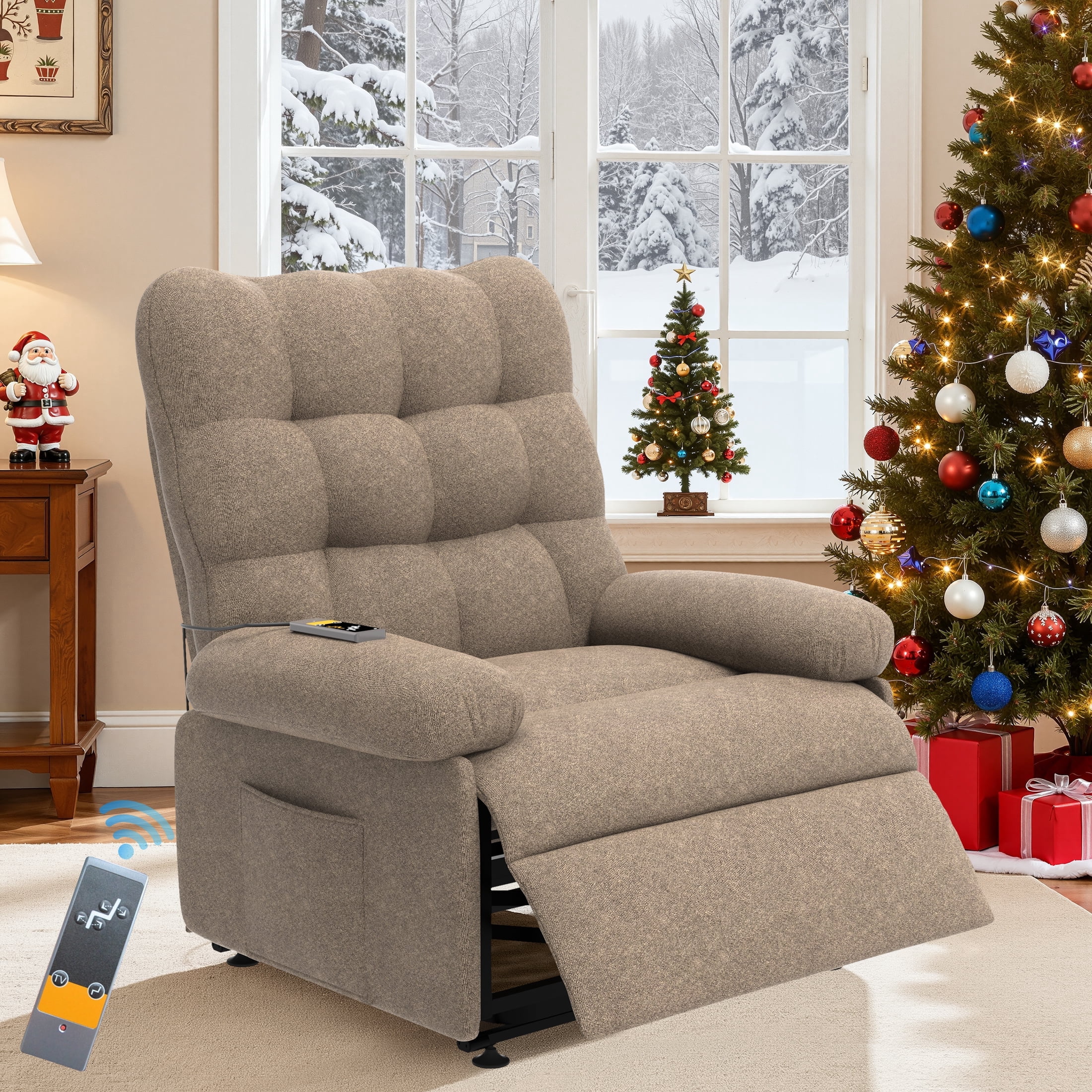 Electric Recliner Chair, Elderly Sofa with Side Pocket and Spacious Seat, Back adjustment from 105°to 145°, Remote Control, Heavy Duty Reclining Mechanism Recliner for Home, Dark Coffee