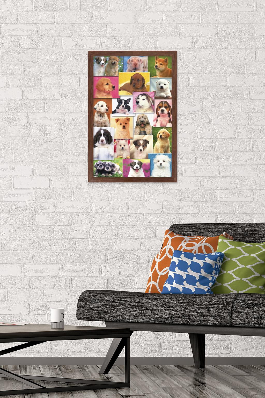 Keith Kimberlin - Puppies Grid Wall Poster, 14.725" x 22.375", Framed