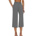 thumbnail image 4 of Lixiuxyad Loose Casual Pants Women's Solid Color Wide Leg Pants High Waisted Drawstring Pocket Cropped Casual Pants Gray, 4 of 4