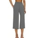 thumbnail image 4 of Pantalones cortos de cintura alta y pierna ancha con cordón para mujer - Color liso, cintura elástica y bolsillos para primavera, verano y otoño, estilo informal, 4 of 4
