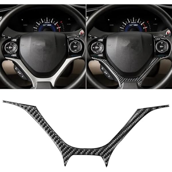 wonima02 Auto Main Driver's Rudder Decoration Panel Decal Sticker Real Carbon Fiber Interior Trim Compatible with Honda Civic 9 Coupe/Sedan 2013 2014 2015 Accessories Black