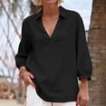 thumbnail image 1 of TaTaai 2026 Spring Women’s Lapel 3/4 Sleeve Tee Regular Blouse Casual Solid Color Fashion Top Linen Texture Polyester Daily Shirt Gift, 1 of 8