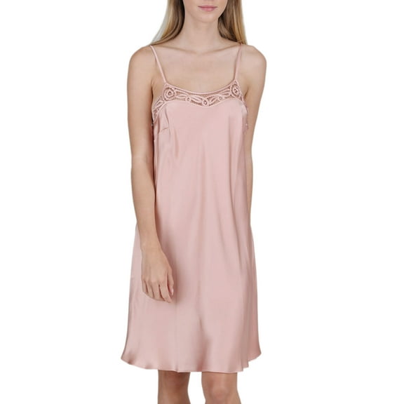 Women's 100% Silk Slip Chemise Nightgown with Hand Crocheted Neck