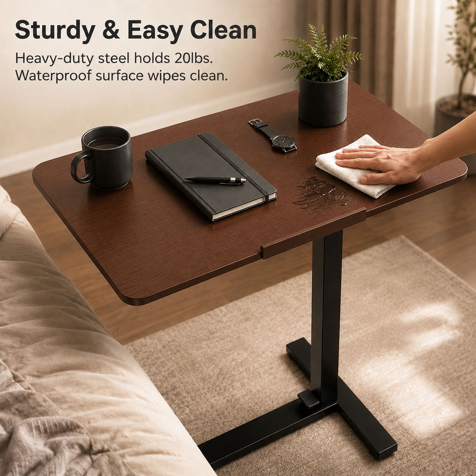Alvantor Adjustable Bedside Table with Wheels, Overbed Table Portable Standing Cart & Laptop Desk with Adjustable Height and Inclination, Suitable for Bed, Couch, Wheelchair
