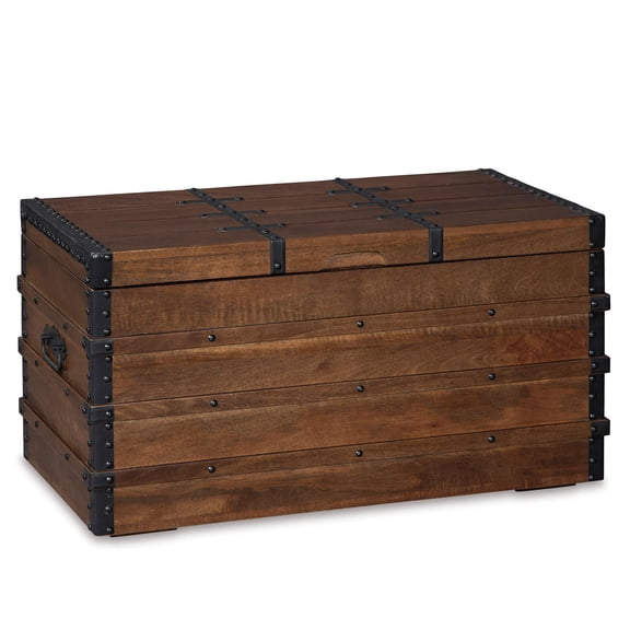 Signature Design by Ashley Kettleby Rustic Storage Trunk Coffee Table with Hinged Top - Brown Wood Finish