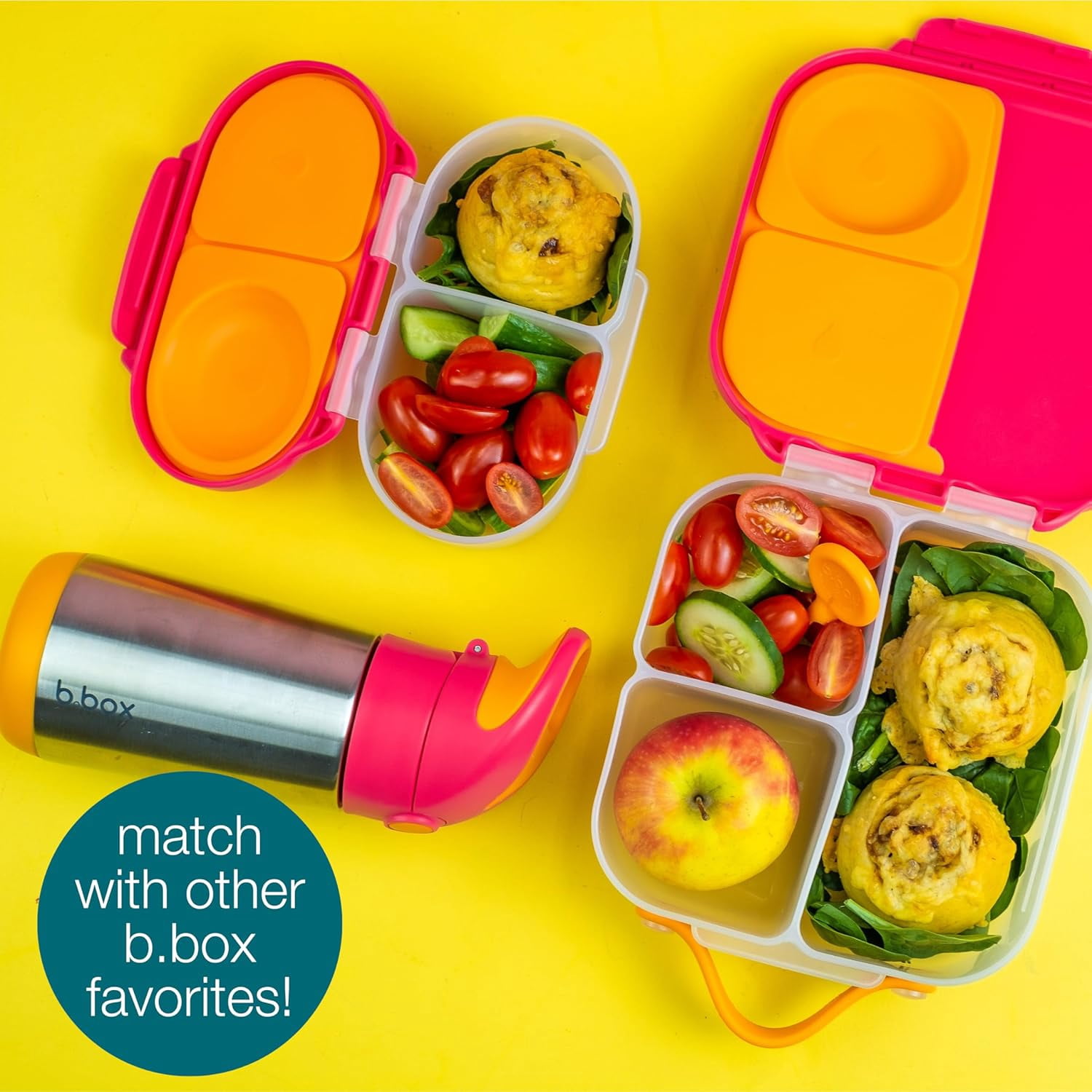 b.box Mini Lunch Box for Kids: Bento Box, Lunch Snack Container Ages 3+, BPA Free (Blue Slate + Lemon Sherbet, 4¼ Cup Capacity)