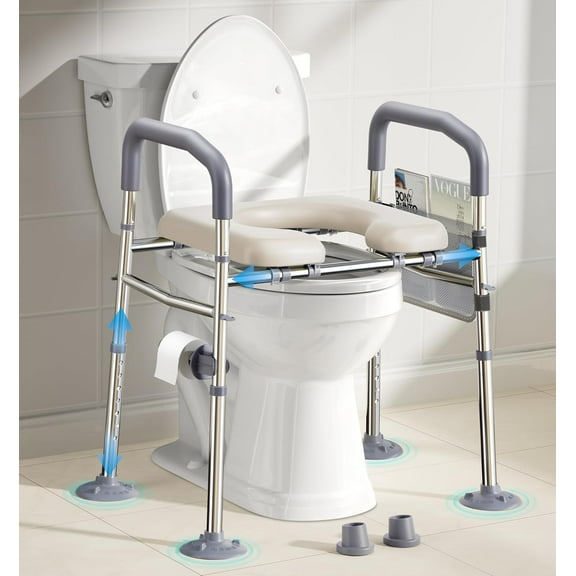 Raised Toilet Seat with Handles, FSA HSA Width & Height Adjustable Toilet Seat Risers for Seniors, Heavy Duty 400lbs Elevated Toilet Seat for Elderly, Pregnant, Handicap, Fit Any Toilet