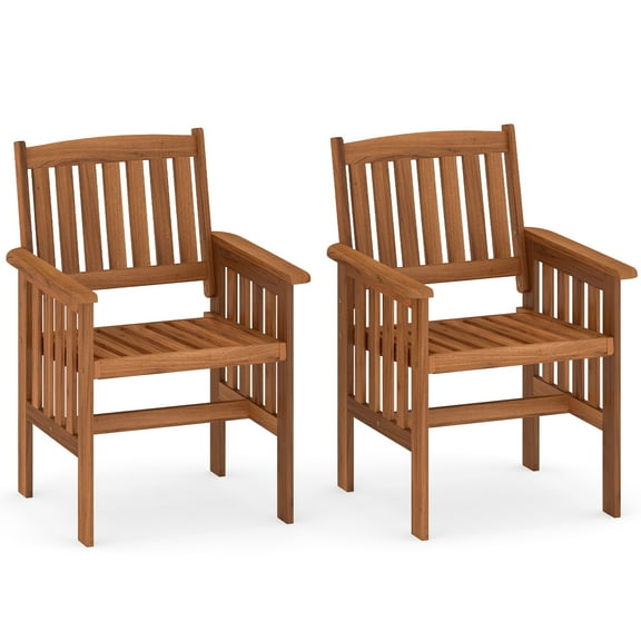 Gymax Patio Dining Chairs Set of 2 w/Slatted Backrest Seat for Balcony Poolside Porch