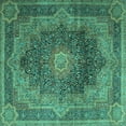 thumbnail image 1 of Ahgly Company Machine Washable Indoor Square Medallion Turquoise Blue Traditional Area Rugs, 8' Square, 1 of 4
