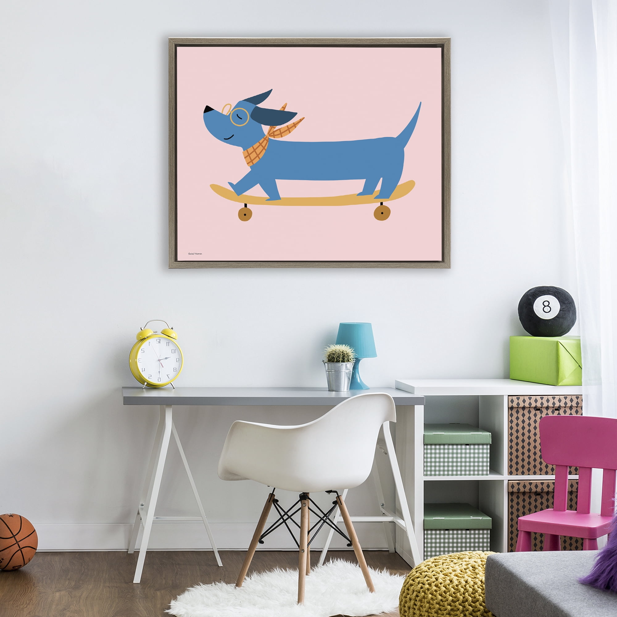 Stupell Industries Skateboarding Wiener Dog Brown Framed Floater Canvas Wall Art, design by Rachel Nieman