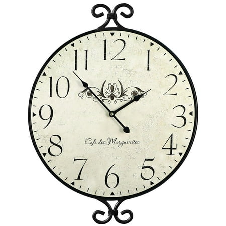 Farmhouse Wall Clock 17h*13.4d Inch Wrought Iron Frame With Warm Gray Finish Vintage Silent Battery Operated Clocks For Home Living Room Kitchen Bedroom