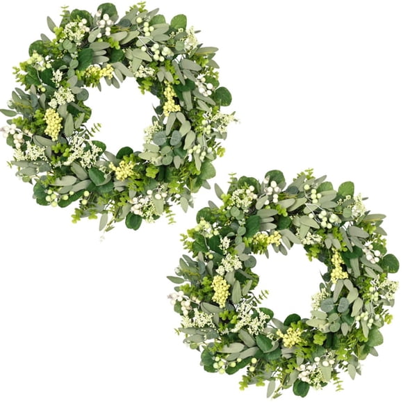 Corona Vlorart con hojas de eucalipto artificiales de 60 cm para primavera y verano