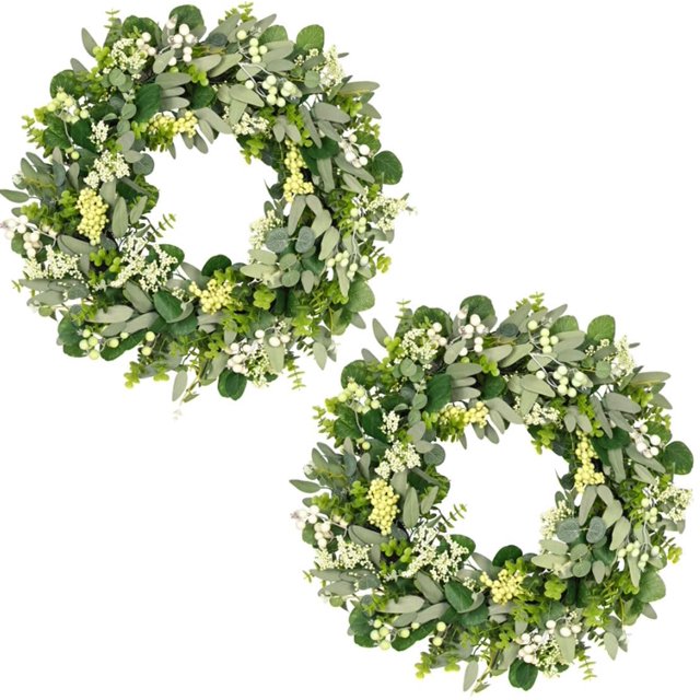 Corona Vlorart con hojas de eucalipto artificiales de 60 cm para primavera y verano