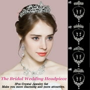 3Pcs Crystal Wedding Jewelry Set Bridal Tiara Crown Necklace Earrings for Brides Formal Dress