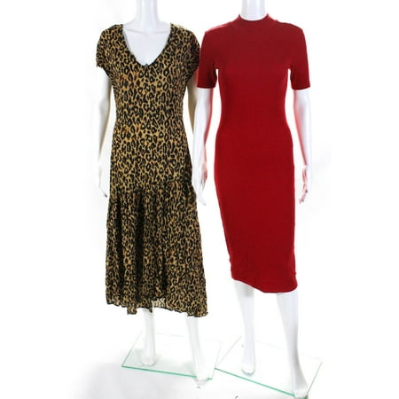 

Pre-owned|Zara Womens Ribbed Animal Printed Shirt Shift Dresses Red Brown Size Small Lot 2