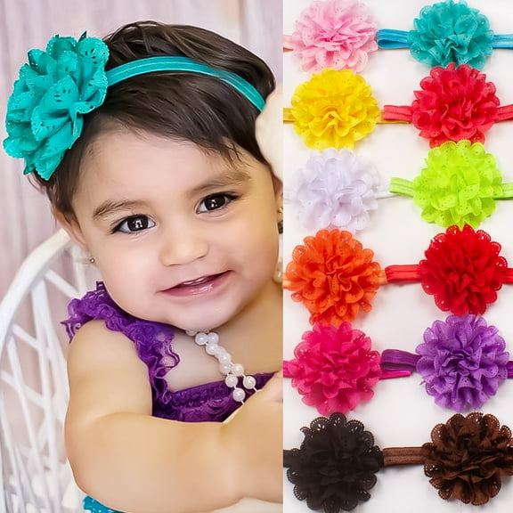 12PCS Girls Headbands Chiffon Flower Bows Soft Strecth Bands Hair Accessories for Newborns Infants Toddlers and Kids