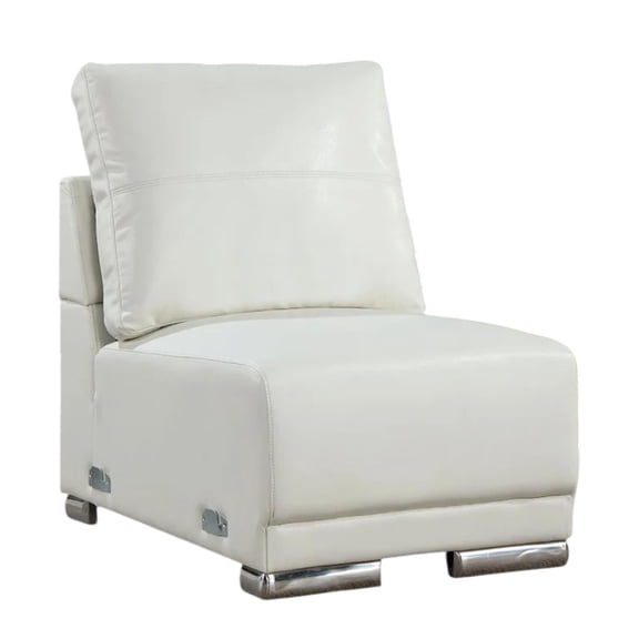 Althy Modular Armless Lounge Chair-Chrome Metal-White Faux Leather
