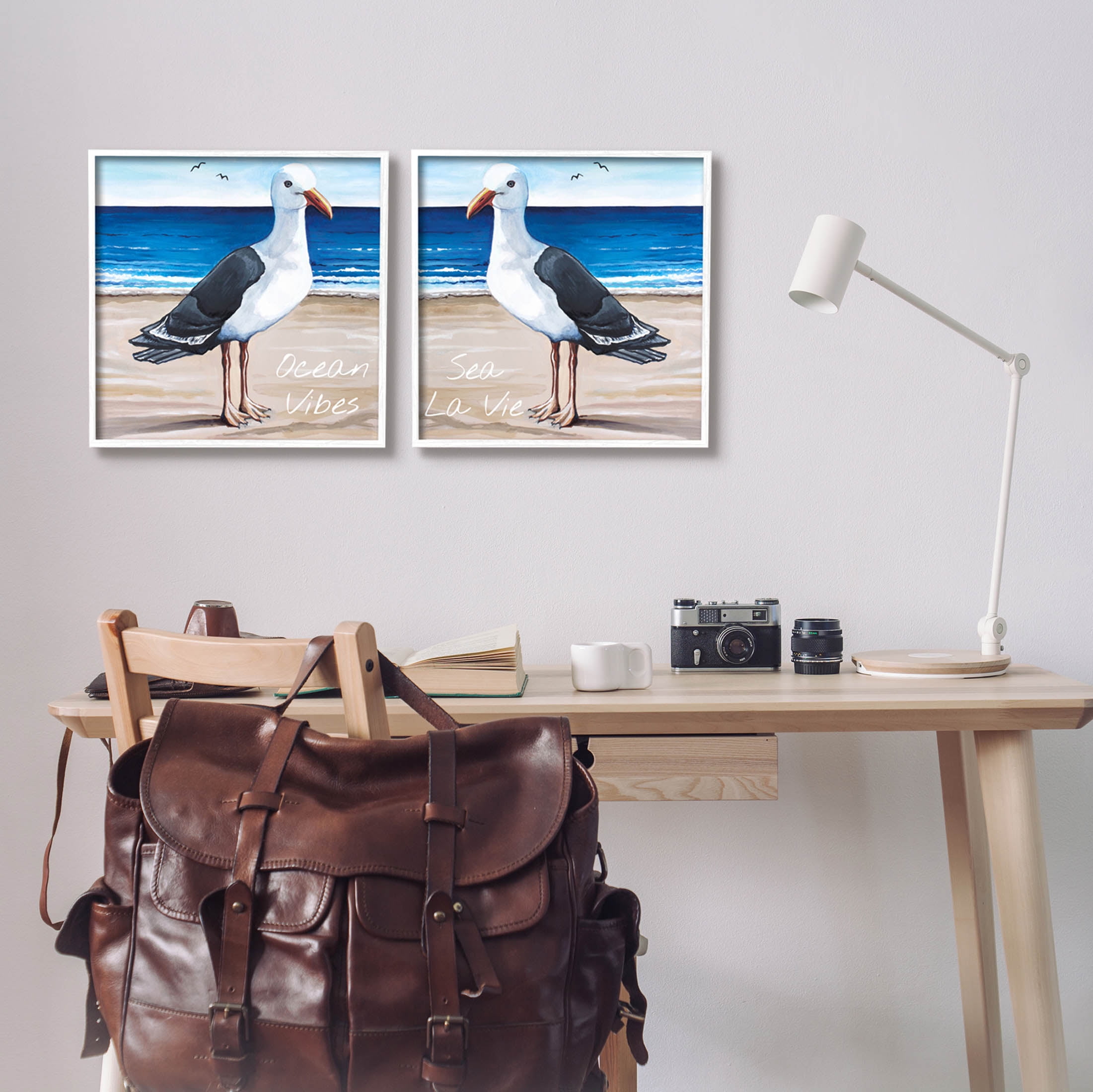 Stupell Industries Seagull Summer Beach Phrase Graphic Art White Framed Art Print Wall Art, Set of 2, Design by Elizabeth Tyndall