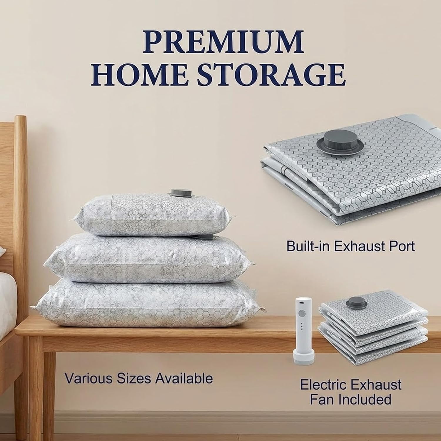 Cordless Travel Vacuum Storage Compression Bag Set, Space-Saving Waterproof Vacuum Bags with USB Rechargeable Pump for Clothes