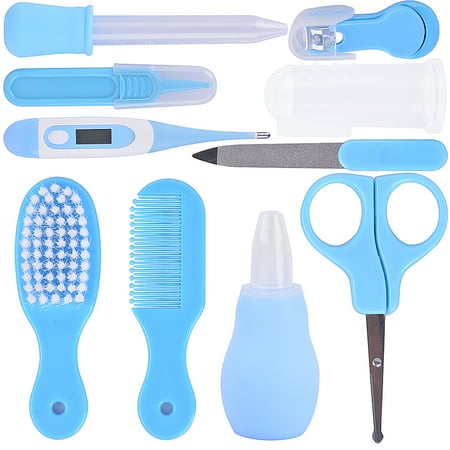 10PCS Blue Infant Kids Care Kit ( Nail Clipper Set Thermometer Brush Scissors Comb etc) Newborn Gift Box