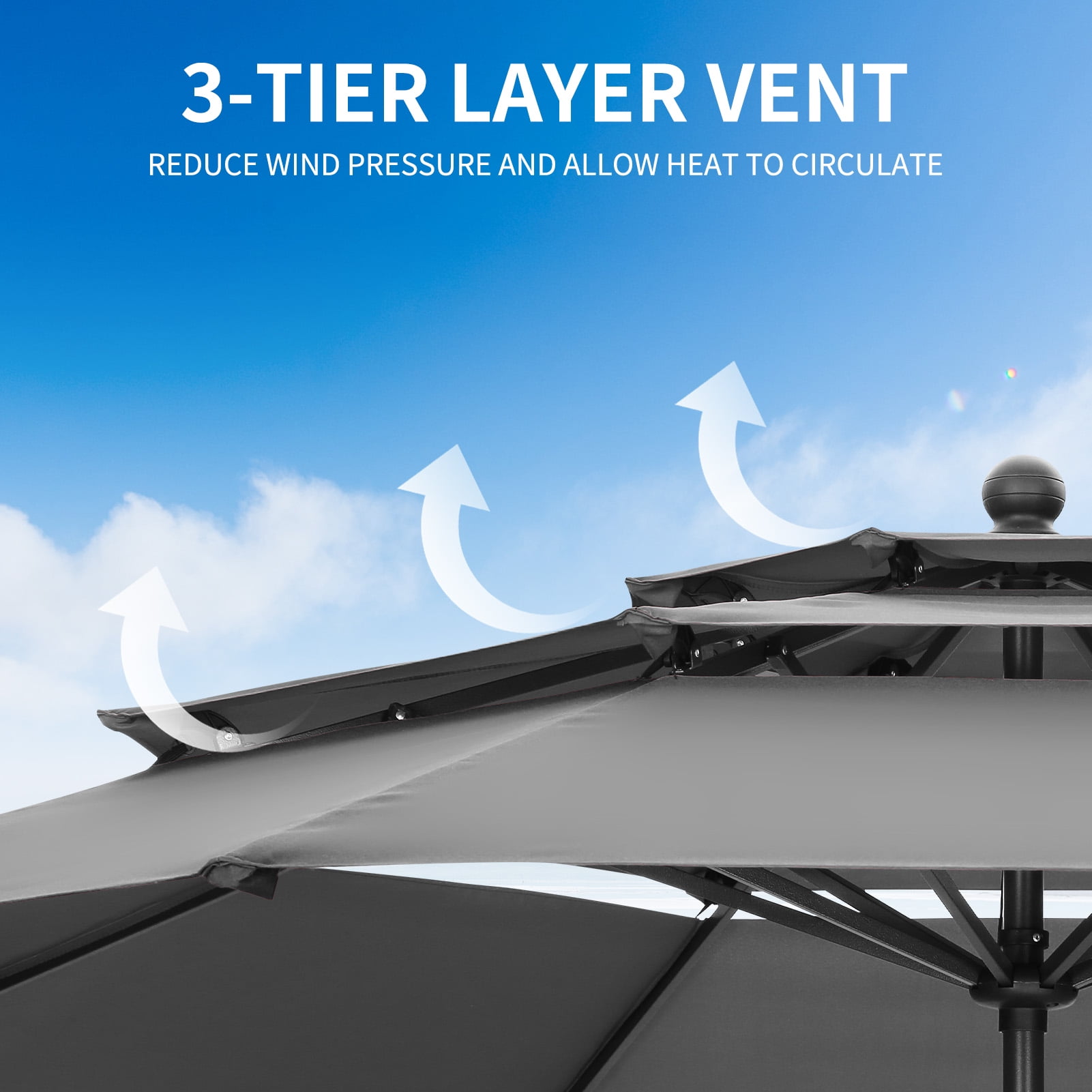 Ainfox 10ft Patio Umbrella 3 Tiers,Outdoor Table Market Umbrella w/Tilt Adjustment and Crank for Garden,Deck,Beach,Backyard,Pool,Grey