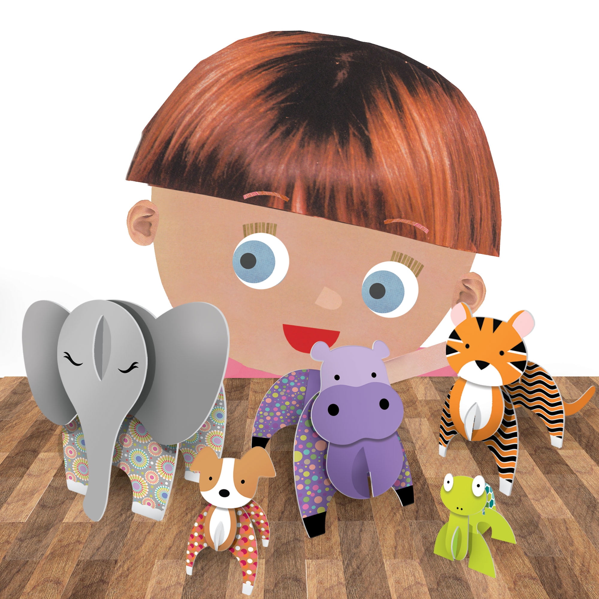 Headu: Make 3D Animals - DIY Build-Decorate-Create 10 Freestanding Animals, Fold & Connect Cardboard Pieces, Mix & Match Styles, Stickers, Kids 4+