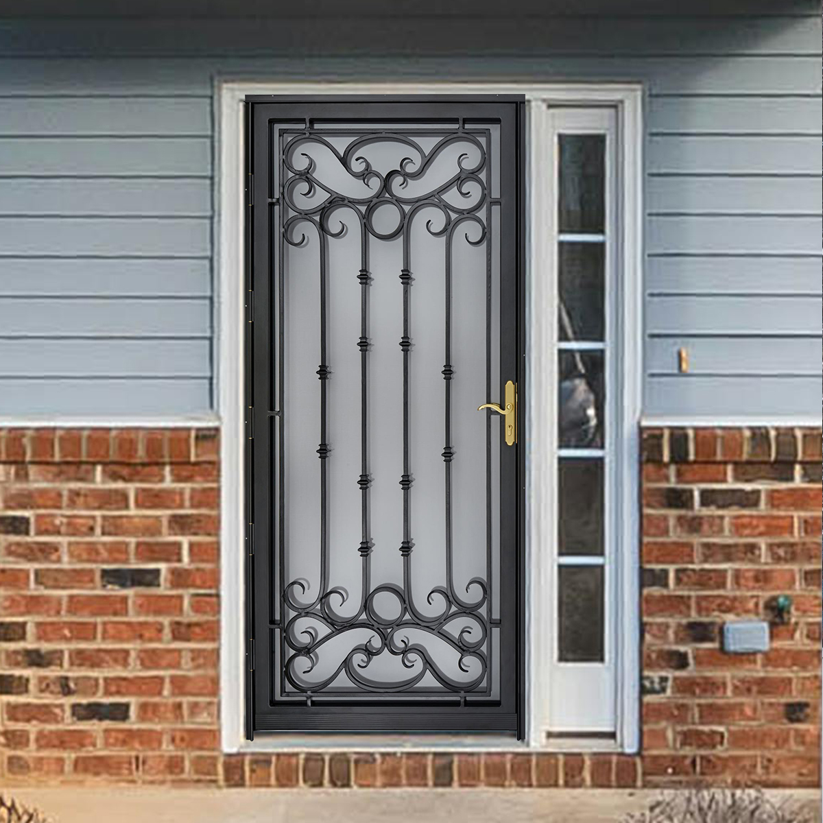 Grisham Deluxe Steel Security Door,36'' x 80'' Metal Tempered Glass Door Screen Replacement Enter Doors,Storm Door(368 Black)