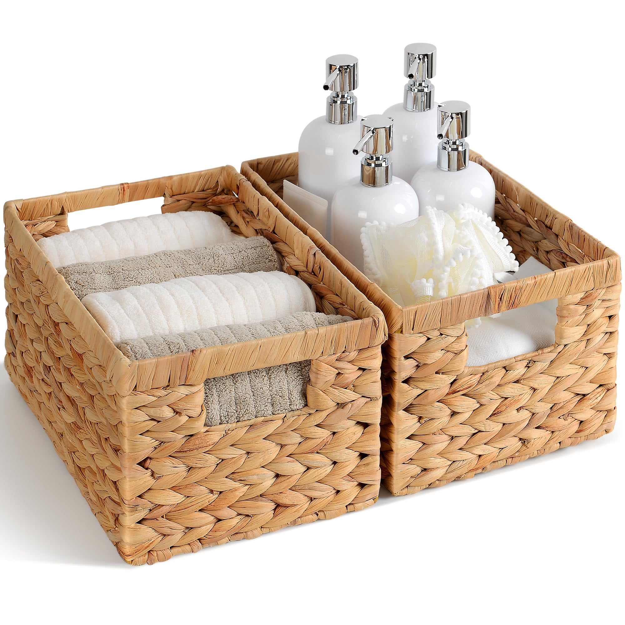 Woven Water Hyacinth Storage Baskets With Handles, Set of 2, Home Organization