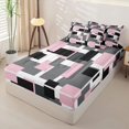 thumbnail image 3 of Castle Fairy Mid Century Block Print Zipper Twin Comforter Sets with Fitted Sheet and 2 Pillowcases,Minimalism Square Motif Zipper Bedding Set,Pink Black Gray,Reversible, 3 of 7