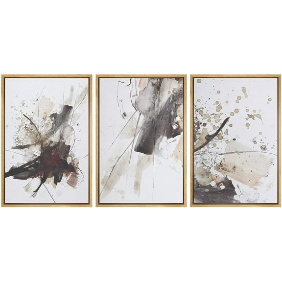 wall26 Framed Wall Art Print Set Watercolor Explosion Variety Abstract Shapes Illustrations Modern Art Bohemian Colorful Pastel for Living Room, Bedroom, Office - 24"x36"x3 Natural