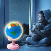 Twfbrm Illuminated Globe for Kids Learning- Globes of the World with Stand Kids Globe, Desk World Globe Lamp Built-in LED Night Light, Globe Toys for Boys Girls Christmas Birthday Gift(Pink)