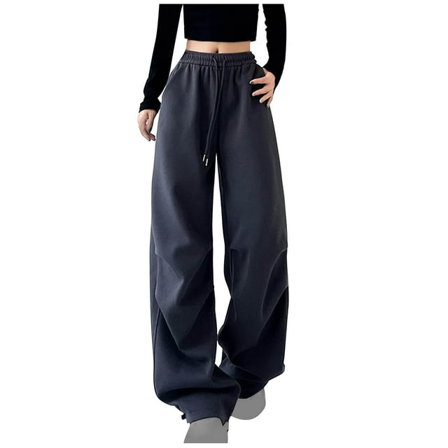 Kyusrd Sweatpants For Women Elastic High Waist Drawstring Pants Pockets Casual Solid Color Loose Lightweight Workout Jogging Pants