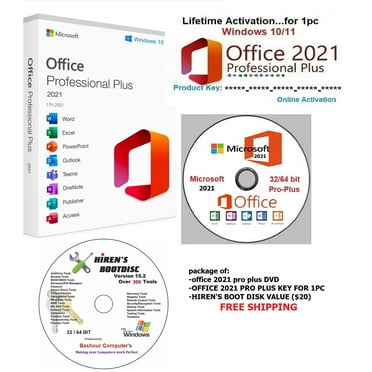 office 2021 pro plus dvd & key with hiren's boot disk.. free shipping
