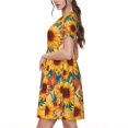 thumbnail image 2 of Easygdp Diamond Bohemian Sunflower para Vestido Transpirable de Mujer, Vestido Suelto de Manga Corta con Pliegues y Bolsillos para el Verano, 2 of 6
