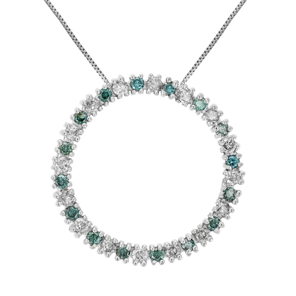Vir Jewels 1/2 CTTW Blue and White Diamond Pendant Necklace for Women 14K White Gold 1/2 Inch