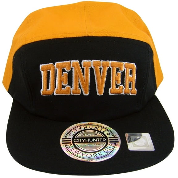 Denver Men's Adjustable 5-Panel Flat Brim Snapback Baseball Cap (Black/Orange)