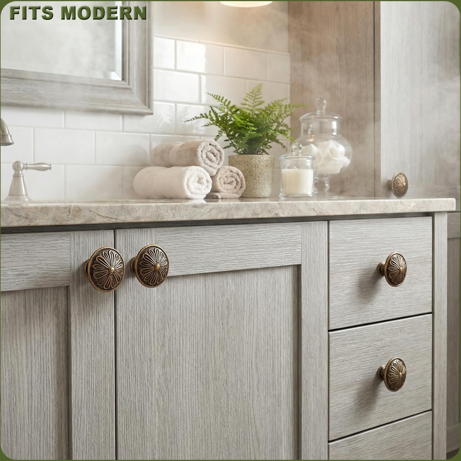 Antique Brass Cabinet Knobs Handles 10 Pack,Solid Zinc Alloy 1.4"Dia Round,Vintage Brass Kitchen Cabinet Handles for Cabinets and Drawers,Drawer Knobs Pulls Vintage Dresser Knobs Closet Door Knobs