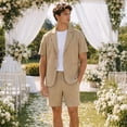 thumbnail image 3 of AZoiNM Men's Short Sleeve Shorts Suit Set Summer Two Button Notch Lapel Loose Fit, 3 of 18