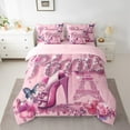 7 Piece France Paris Style Bed In A Bag King Rose Purple High Heel