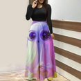 thumbnail image 3 of Dress for Women Casual,3/4 Sleeve Dress,Womens Fashion Printed Long Sleeve Round-Neck Pullover Patchwork Dress, 3 of 5