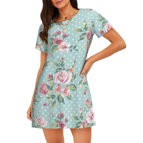 Balery Vintage Floral Camisón de manga corta con cuello redondo para mujer, cómodo y elegante.