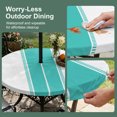 thumbnail image 3 of Round Outdoor Tablecloth with Umbrella Hole and Zipper, Green Solid Color Texture Fitted Table Cover with Elastic Edge for 36-44 Inch, Simple Light Green Stripes Waterproof Patio Tablecoths, 3 of 9