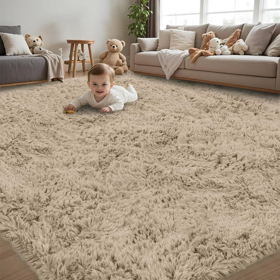 8x10 Area Rug for Living Room:Ultra Soft Fluffy Shag Beige Rugs,Large Fuzzy Plush Indoor Non Slip Carpet Washable Rug for Bedroom Kids Nursery Office Dorm Modern Decor(Beige 8'x10')