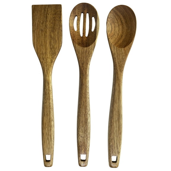 TB Home 3 Piece Acacia Wood Kitchen Utensils Set, Wooden Cooking Utensils Set
