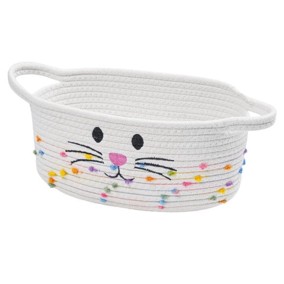 Cute Woven Storage Basket with Handle Small Organizer, Cotton Toy Storage Basket for Dog Cat Toys, Daily Use Organizer and Holiday Layout Decor, Woven Gift Basket for Home