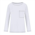 thumbnail image 6 of Sakmal Tops Long Sleeve White Crew Neck Solid Pocket T-Shirts Ladies Shirts and Tops, 6 of 6
