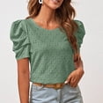 thumbnail image 3 of Camiseta Cuello Redondo Puff Manga Corta Recortada Jacquard Liso Moda Slim Fit Top De Verano Verde S, 3 of 8