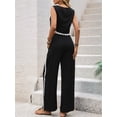 thumbnail image 4 of Womens Summer 2 Piece Outfits Sleeveless Cropped Tank Button Back Top Wide Leg Pants Linen Set Black XL, 4 of 9