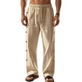 thumbnail image 3 of TANBOM Men's Wide-Leg Straight Casual Pants Drawstring Side Buttons Khaki 1-Pack XL, 3 of 4