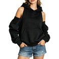 thumbnail image 3 of CAIXIA Cold Shoulder Lightweight Hoodies for Women Pullover Lined Casual Fashion Long Sleeve Fall Winter Letter Graphic Sweatshirts Women with Kangaroo Pocket 2026 Fall Outfits Clothes, 3 of 9